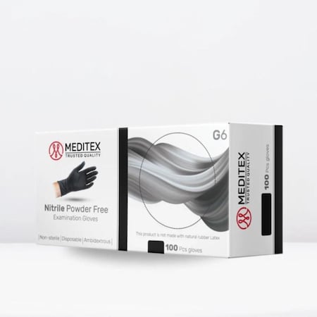 Meditex Nitrile Exam Gloves, 4 mil Palm, Latex Free, Powder-Free, Black, 100 Pk, Size XL XL